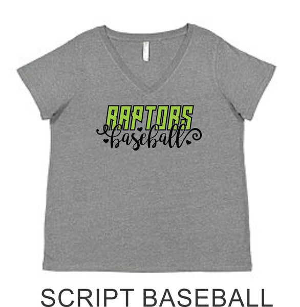 Raptors Curvy Ladies Tee- 2 Designs- 4 Sports- Matte or Glitter