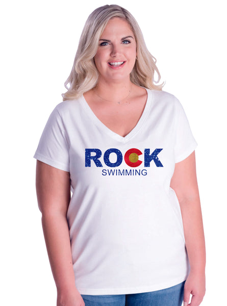 ROCK Swimming Curvy Ladies Tee- 3 colors- Matte or Glitter