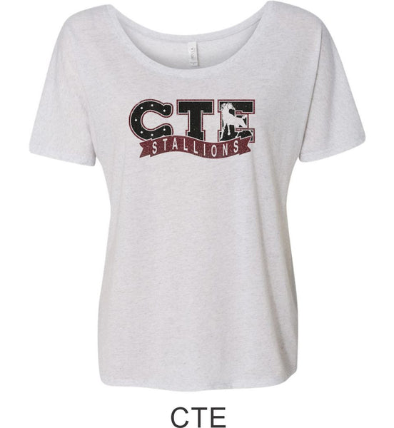 CTE Glitter Women's White or Maroon Slouchy Tee- 4 New Designs
