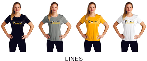 Sting Ladies Wicking Tee-3 designs- 4 colors