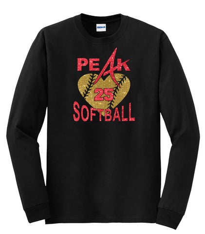 Peak Softball Adult Long Sleeve Tee - 2 Designs - Matte or Glitter
