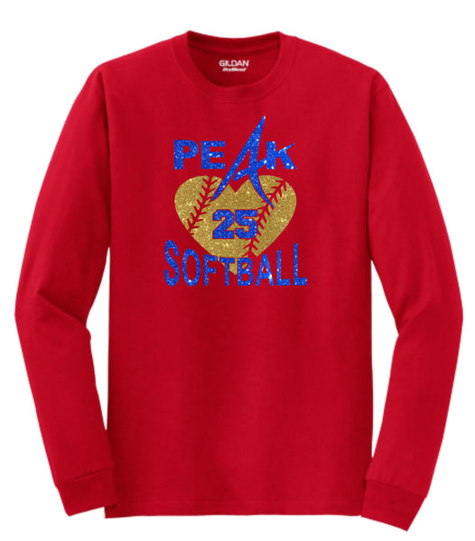 Peak Softball Youth Long Sleeve Tee - 2 Designs - Matte or Glitter