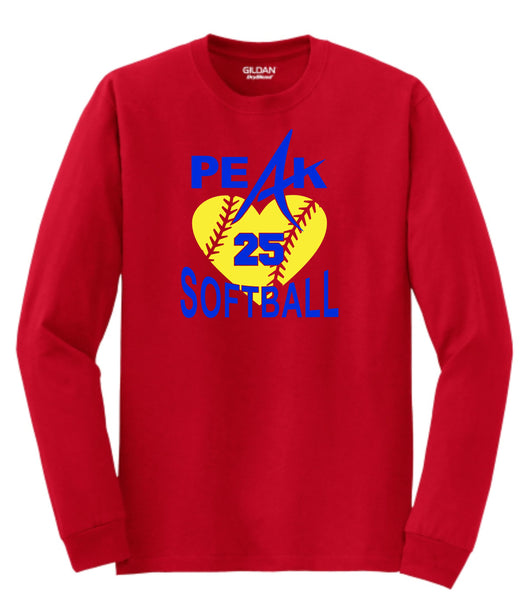 Peak Softball Adult Long Sleeve Tee - 2 Designs - Matte or Glitter