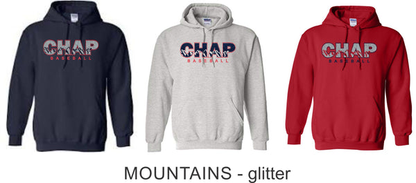 Chap Baseball Hooded Sweatshirt- 4 Designs- Matte and Glitter