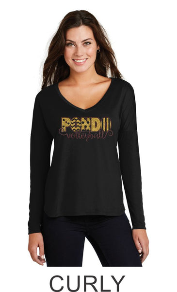Pondo Volleyball Ladies Long Sleeve Tee- 8 Designs- Matte or Glitter
