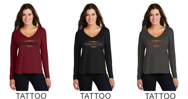 Pondo Volleyball Ladies Long Sleeve Tee- 8 Designs- Matte or Glitter