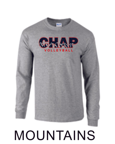 Chap Volleyball Long Sleeve Tee - 4 designs-Matte or Glitter