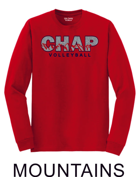 Chap Volleyball Long Sleeve Tee - 4 designs-Matte or Glitter