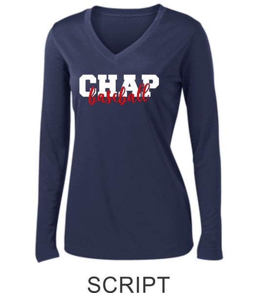 Chap Baseball Ladies Wicking Long Sleeve Tee in 3 Designs