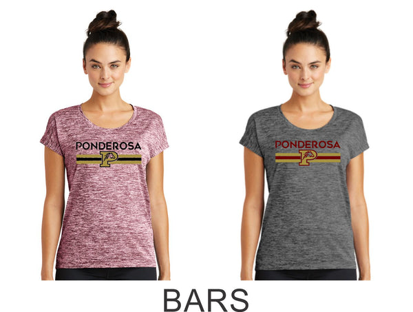 Pondo POMS Ladies Heather Wicking Tee- 4 Designs