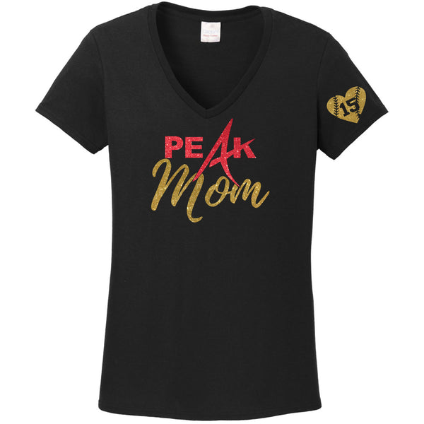 Peak Softball Mom Ladies V-Neck Tee - Two Designs - Custom Number