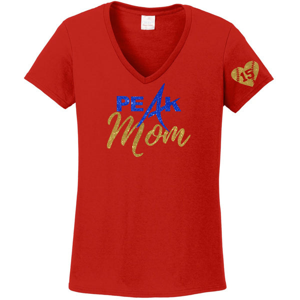 Peak Softball Mom Ladies V-Neck Tee - Two Designs - Custom Number