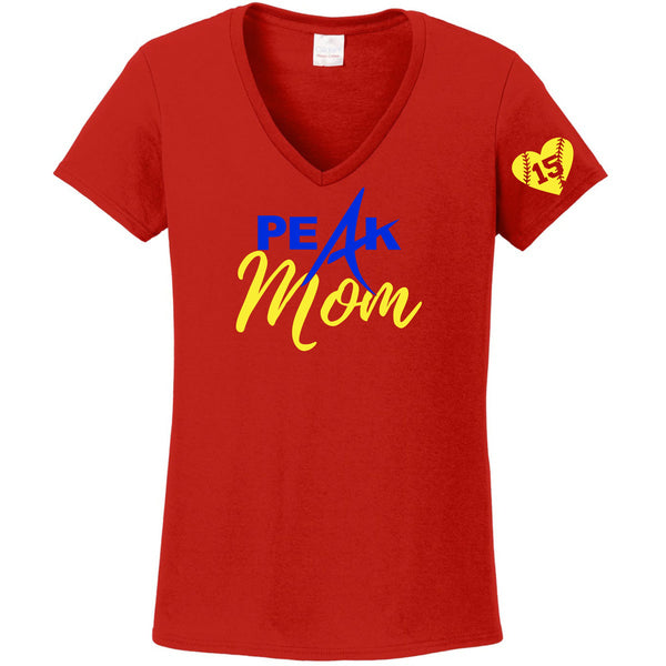 Peak Softball Mom Ladies V-Neck Tee - Two Designs - Custom Number