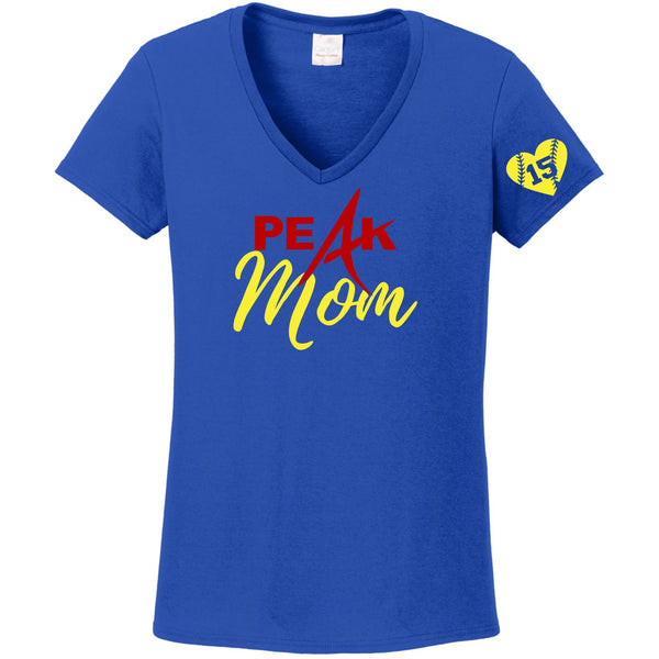 Peak Softball Mom Ladies V-Neck Tee - Two Designs - Custom Number