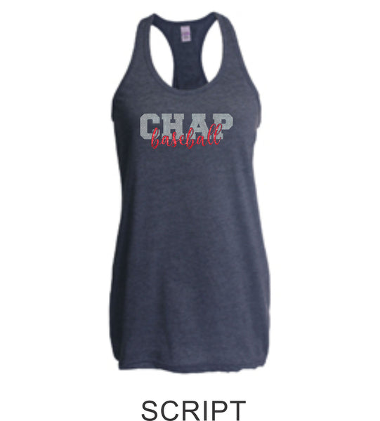 Chap Baseball Racerback Tank- 2 designs- Matte or Glitter