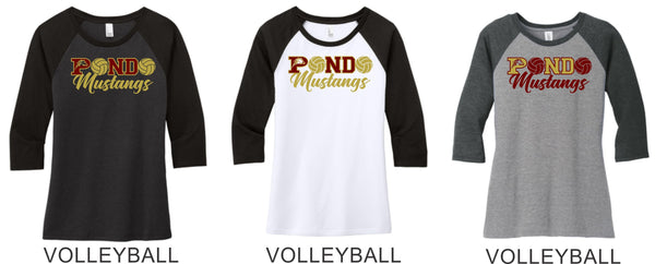 Pondo Volleyball Ladies Raglan Tee- 8 Designs- Matte or Glitter