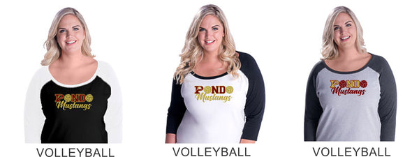 Pondo Volleyball Curvy Ladies Raglan- 8 designs- Matte or Glitter