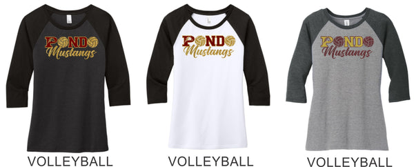 Pondo Volleyball Ladies Raglan Tee- 8 Designs- Matte or Glitter