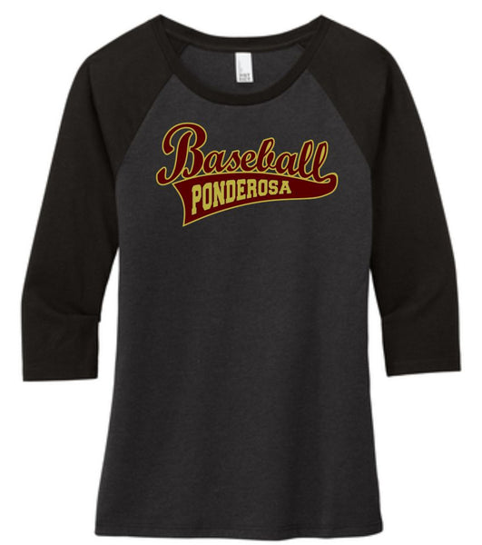 Pondo Baseball Ladies Raglan Tee- 12 Designs- Matte or Glitter