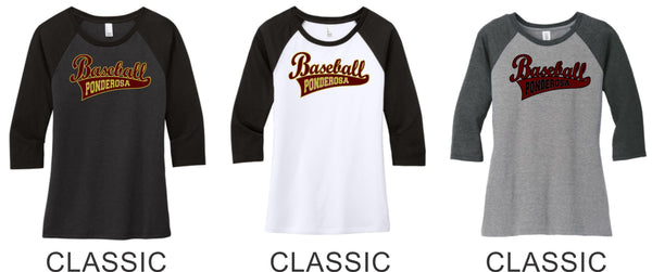 Pondo Baseball Ladies Raglan Tee- 12 Designs- Matte or Glitter