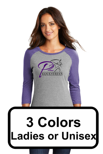 P2 Equestrian Ladies or Unisex Raglan Tee- Matte or Glitter