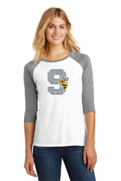 Sandlot Ladies Number Raglan- Matte or Glitter