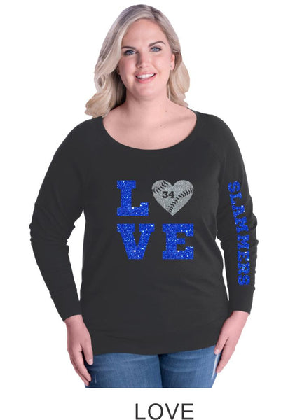 Slammers Curvy Ladies Slouchy Pullover- in 3 designs- Matte or Glitter