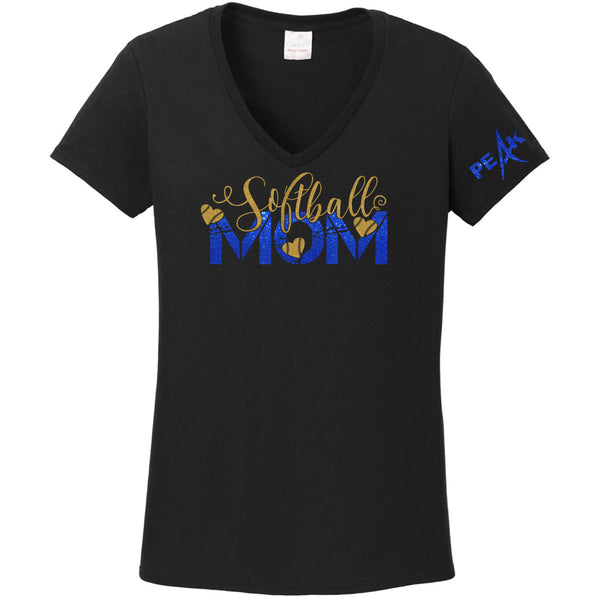 Peak Softball Mom Ladies V-Neck Tee - Two Designs - Custom Number