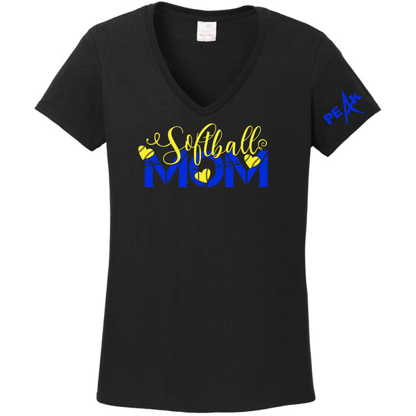 Peak Softball Mom Ladies V-Neck Tee - Two Designs - Custom Number