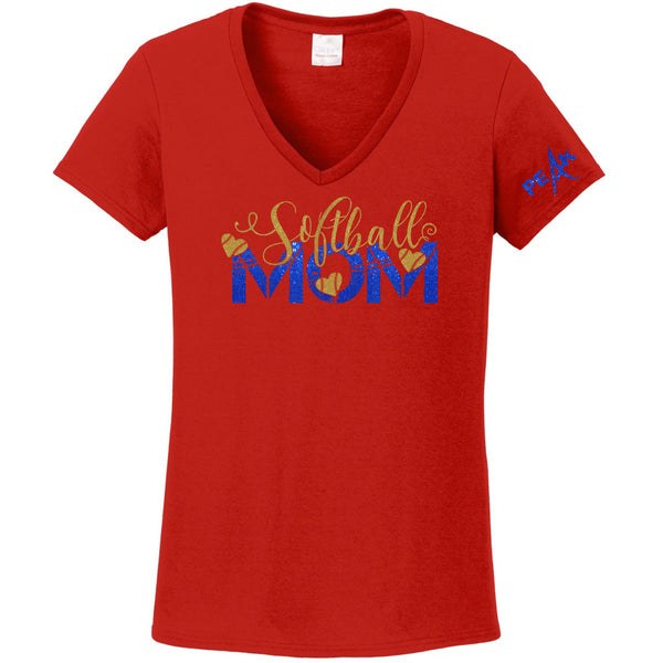 Peak Softball Mom Ladies V-Neck Tee - Two Designs - Custom Number