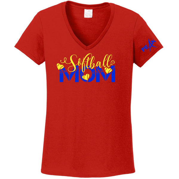 Peak Softball Mom Ladies V-Neck Tee - Two Designs - Custom Number