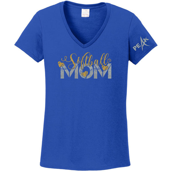 Peak Softball Mom Ladies V-Neck Tee - Two Designs - Custom Number