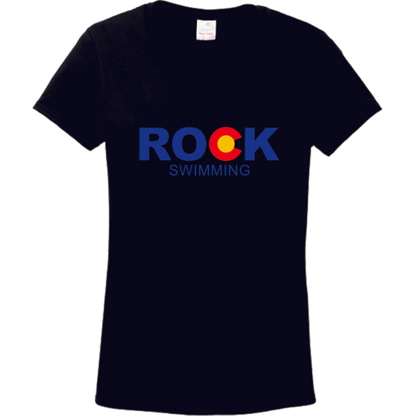 ROCK Swimming V-Neck Ladies Tee- 5 colors- Matte or Glitter